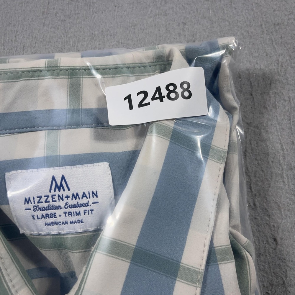 Mizzen Main Shirt Mens XL Trim Fit Performance Stretch Plaid Button Down - Picture 9 of 9